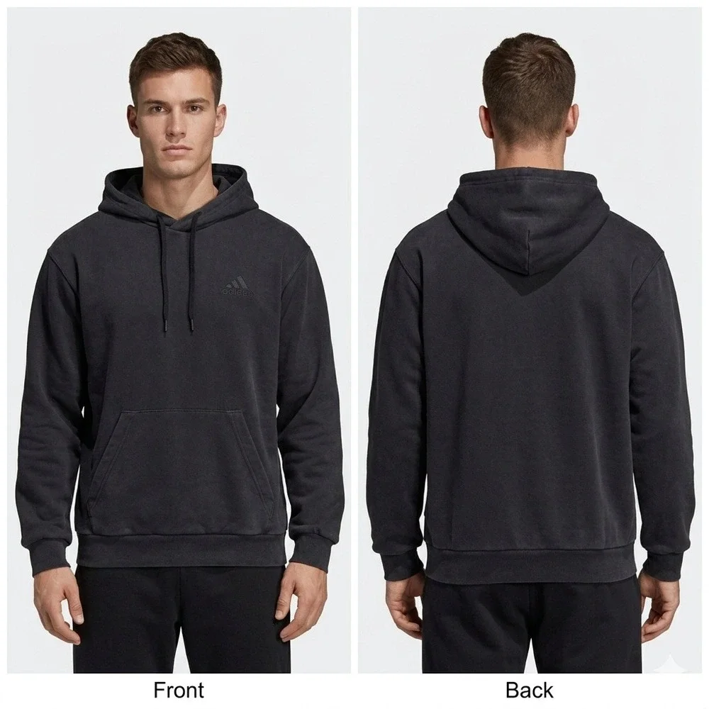 Adidas‎ Hoodie Mens Medium Black Fleece Pullover Sweatshirt